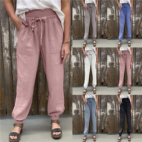 

Dame Jogger Bukser Bomullsblanding Svart Blå Rosa Mote Fritid / hverdag Sidelommer Full lengde Komfort عادي S M L XL 2XL