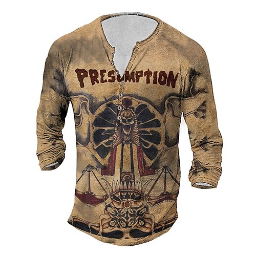 

Men's Henley Shirt T shirt Tee Tee Graphic Letter Templar Cross Henley Brown 3D Print World Cup Outdoor Daily Long Sleeve Button-Down Print Clothing Apparel Basic Designer Classic Comfortable