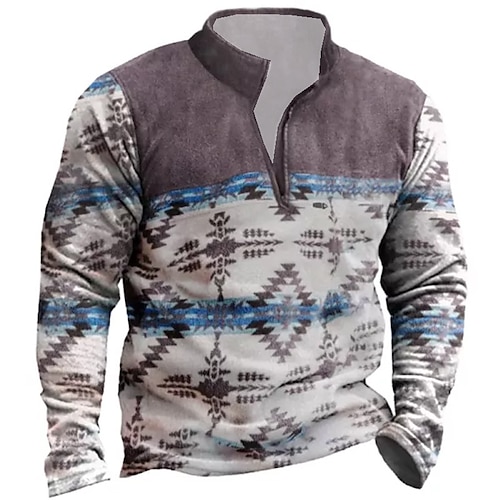 

Men's Zip Up Sweatshirt Pullover Blue Orange Half Zip Graphic Prints Zipper Print Daily Sports 3D Print Basic Boho Designer Spring Fall Clothing Apparel Hoodies Sweatshirts Long Sleeve