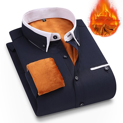 

Men's Dress Shirt Solid Color Standing Collar Blue Gold Royal Blue Light Blue Gray Daily Camping & Hiking Long Sleeve Button-Down Warm Clothing Apparel Streetwear Business Simple Casual