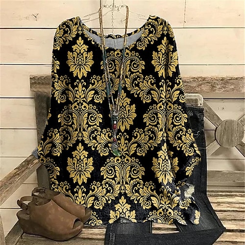 

Women's Plus Size Tops Blouse Shirt Floral Print Long Sleeve Crewneck Casual Daily Vacation Polyester Winter Fall Green Gray