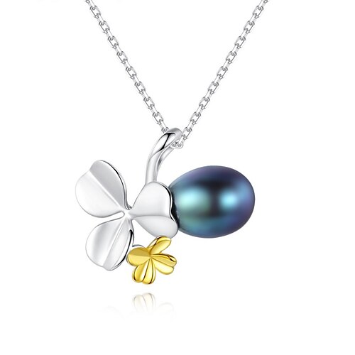 

Necklace Black Freshwater Pearl S925 Sterling Silver Women's Fashion Sweet Classic Clover Cute Wedding Geometric Necklace For Gift Engagement