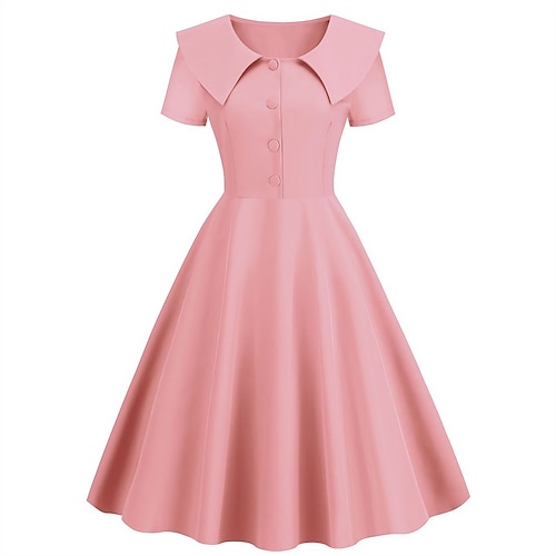 

Women's Casual Dress Swing Dress Midi Dress Green Black Pink Short Sleeve Pure Color Ruched Spring Summer Autumn Shirt Collar Romantic Weekend 2022 S M L XL 2XL