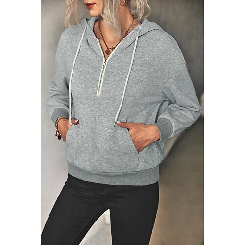 

Women's Hoodie Sweatshirt Pullover Basic Zipper Front Pocket ArmyGreen khaki Rose Red Solid Color Street Hoodie Long Sleeve S M L XL