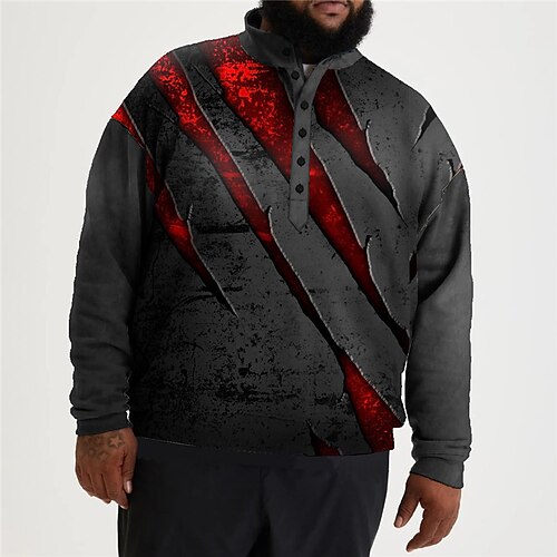 

Men's Plus Size Pullover Sweatshirt Big and Tall Graphic Henley Long Sleeve Spring & Fall Basic Fashion Streetwear Comfortable Casual Sports Tops