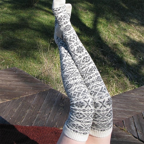 

Women's Christmas Lingeries Gift 1 Pair Stockings Socks Dress Trouser Socks Comfort Novelty Geometric Warm White Black