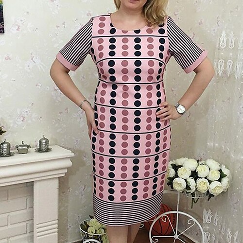 

Women's Plus Size Casual Dress Polka Dot Crew Neck Short Sleeve Fall Winter Casual Knee Length Dress Causal Daily Dress