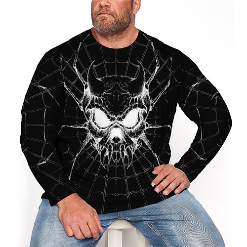 

Men's Plus Size T shirt Tee Big and Tall Graphic Crew Neck Long Sleeve Spring & Fall Basic Fashion Streetwear Comfortable Casual Sports Tops