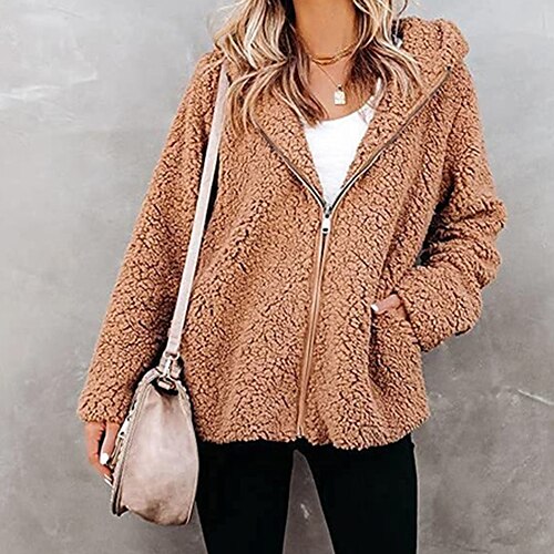 

Women's Teddy Coat Warm Breathable Outdoor Street Daily Wear Weekend Zipper Pocket Zipper Hoodie Active Fashion Comfortable Street Style Solid Color Regular Fit Outerwear Long Sleeve Winter Fall