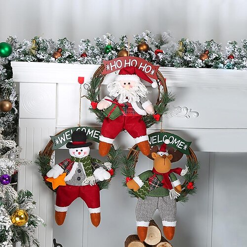 

Christmas Decoration Supplies Old Man Snowman Elk Rattan Ring Pendant Ornaments Christmas Wreath 40Cm