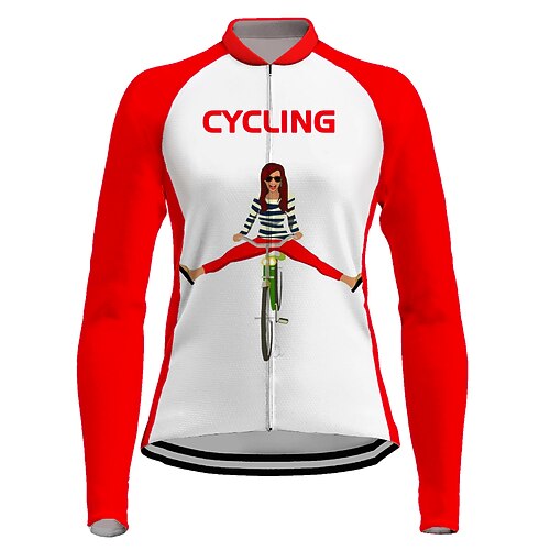 

21Grams Women's Cycling Jersey Long Sleeve Bike Jersey Top with 3 Rear Pockets Mountain Bike MTB Road Bike Cycling Breathable Quick Dry Moisture Wicking Reflective Strips Red Graphic Spandex Sports