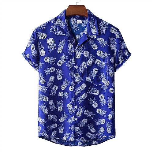

Men's Shirt Summer Hawaiian Shirt Geometric Tree Flamingo Pineapple Striped Turndown Blue-Green Green Blue Purple Orange Outdoor Daily Short Sleeve Button-Down Print Clothing Apparel Cotton Casual