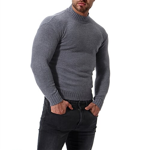 

Men's Pullover Sweater Jumper Turtleneck Sweater Ribbed Knit Cropped Knitted Solid Color Turtleneck Keep Warm Modern Contemporary Work Daily Wear Clothing Apparel Winter Spring & Fall Camel Black M