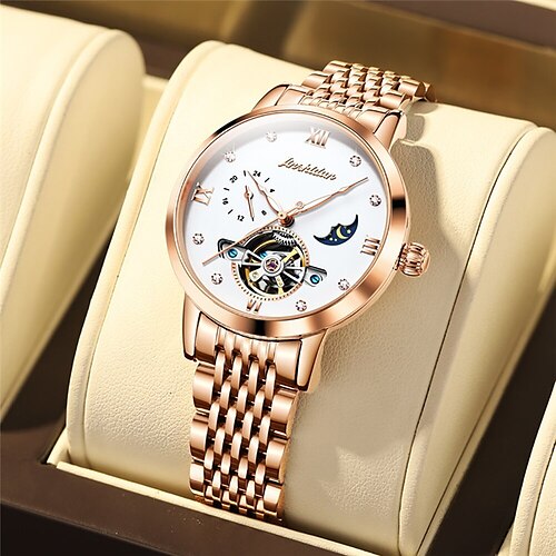 

JINSHIDUN 8832 Brand Watch Decorative Luminous Perspective Window Display Automatic Mechanical Watch Lady Hollow Net Red Lady Watch