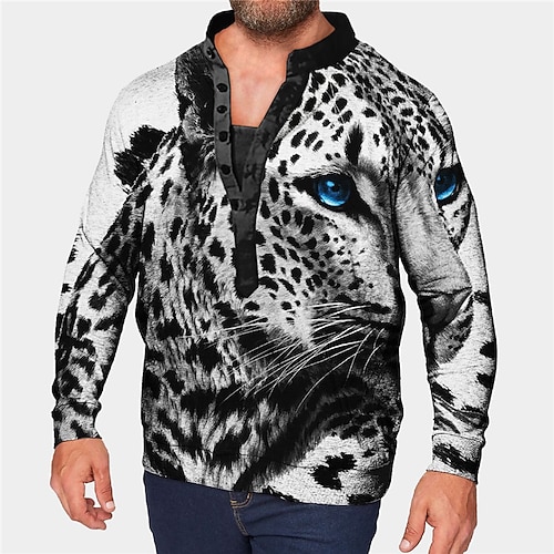 

Men's Plus Size Sweatshirt Big and Tall Animal Standing Collar Long Sleeve Spring & Fall Basic Designer Casual Big and Tall Daily Sports Tops / Leopard