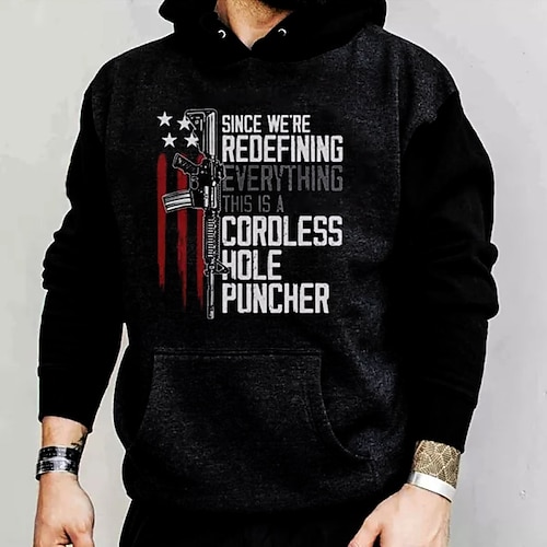 

Men's Hoodie Pullover Black Hooded Graphic Letter Print Patchwork Front Pocket Going out Streetwear Cool Designer Winter Fall & Winter Clothing Apparel Hoodies Sweatshirts Long Sleeve