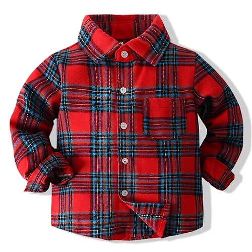 

Toddler Boys Shirt Plaid Long Sleeve Formal Adorable Red Winter Clothes 3-7 Years / Fall