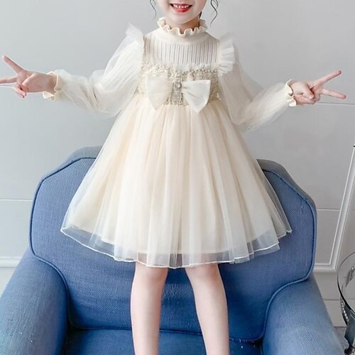 

Kids Girls' Dress Solid Color A Line Dress Knee-length Dress Party Cotton Long Sleeve Beautiful Dress 3-12 Years Winter Pink White / Fall / Sweet