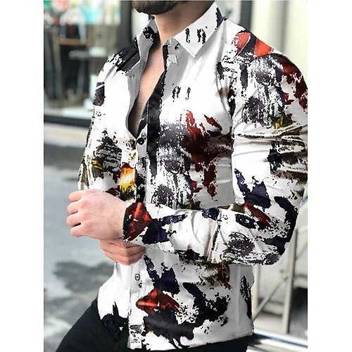 

Men's Casual Shirt Striped Turndown Rainbow 3D Print Home Street Long Sleeve Clothing Apparel Fashion Elegant Casual Retro / Work