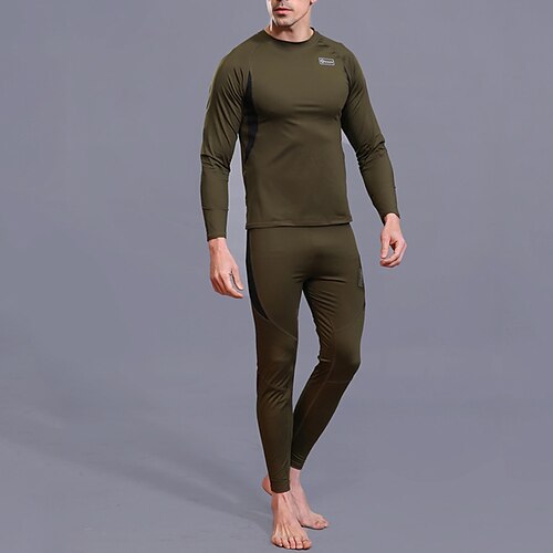 

Men's Thermal Underwear Pajama Top and Pant Thermal Set 2 Pieces Pure Color Sport Simple Soft Home Daily Polyester Warm Crew Neck Long Sleeve T shirt Tee Pant Winter Fall Black Army Green