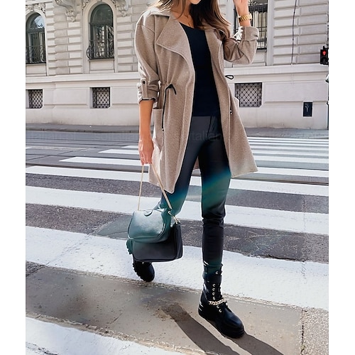 

Women's Trench Coat Breathable Daily Wear Adjustable Single Breasted Lapel Casual Solid Color Regular Fit Outerwear Long Sleeve Winter Fall Khaki S M L XL XXL