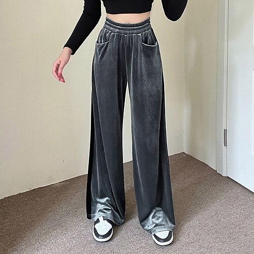 

Women's Wide Leg Pants Trousers Cotton Blend claret Depression Green Pink High Waist Casual Oversized Street Casual Full Length Comfortable Patchwork S M L XL XXL