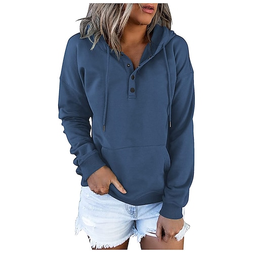 

Women's Hoodie Button Pocket Solid Colored Basic Hooded Standard Spring Wine Red Blue Grey Black