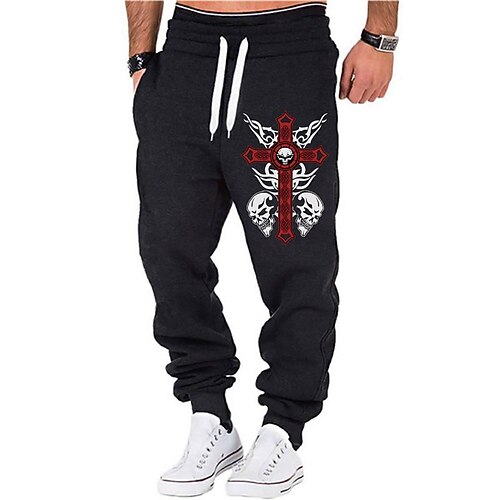 

Men's Sweatpants Joggers Trousers Drawstring Elastic Waist Print Graphic Prints Comfort Sports Outdoor Casual Daily Cotton Blend Streetwear Designer Grey White Micro-elastic
