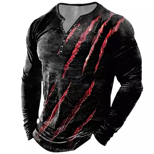 

Men's T shirt Tee Henley Shirt Tee Graphic Paw Henley Red Blue Purple Green Gray 3D Print Outdoor Daily Long Sleeve Button-Down Print Clothing Apparel Designer Basic Classic Comfortable