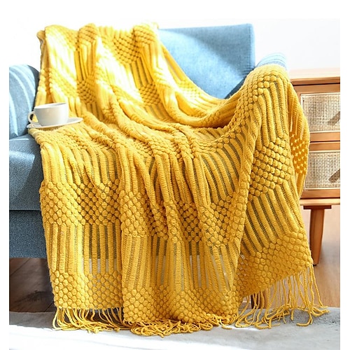 

Knitted Throw Blankets Soft Cozy Boho Throw Blanket with Tassel Lightweight Decorative Throws for Couch Sofa Chair Bed Farmhous Home Decoration for Winter Fall