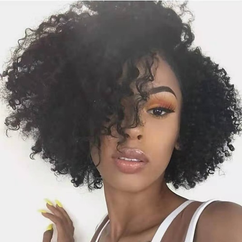 

Remy Human Hair Wig Kinky Curly Pixie Cut Natural Women Sexy Lady New Capless Chinese Hair Women's Natural Black #1B 10-12 inch Daily Wear