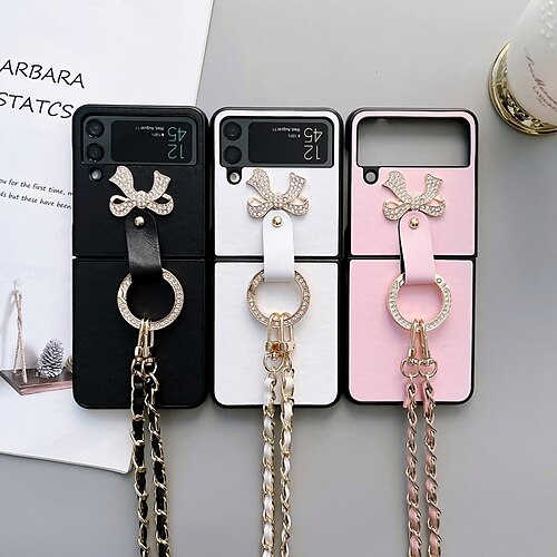 

Phone Case For Samsung Galaxy Back Cover Z Flip Z Flip 4 Flip 3 Flip 2 Four Corners Drop Resistance with Adjustable Neck Strap with Removable Cross Body Strap Butterfly Solid Colored PC PU Leather