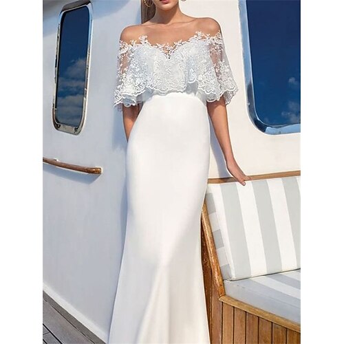

Women's Party Dress Sheath Dress Maxi long Dress White Half Sleeve Pure Color Lace Backless Fall Winter Off Shoulder Party Elegant 2022 S M L XL