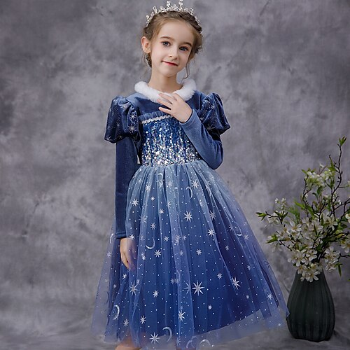 

Kids Girls' Frozen Elsa Dress Graphic Cartoon Party Dress Performance Party Blue Midi Long Sleeve Active Fashion Dresses Christmas Winter Fall Regular Fit 3-7 Years