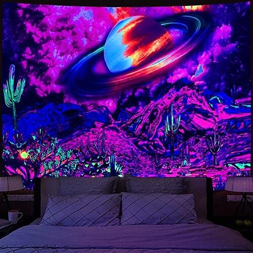 

Galaxy Blacklight UV Reactive Wall Tapestry Art Decor Blanket Curtain Picnic Tablecloth Hanging Home Bedroom Living Room Dorm Decoration Polyester