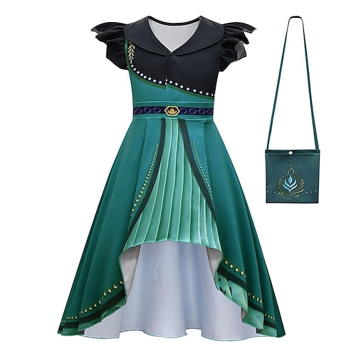 

Kids Girls' 2pcs Frozen Anna Costume Dress Graphic A Line Dress Performance Pegeant Dark Green Long Sleeve Princess Beautiful Dresses Fall Winter 3-10 Years