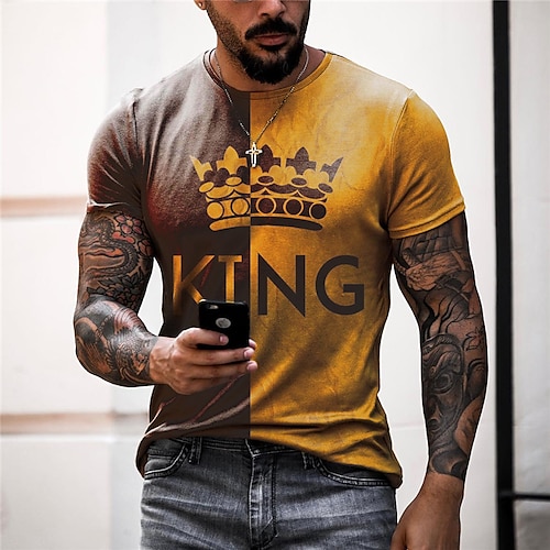 

Men's T shirt Tee Color Block Letter Graphic Prints Crew Neck Brown 3D Print Outdoor Street Short Sleeve Print Clothing Apparel Vintage Sports Designer Casual / Summer / Summer