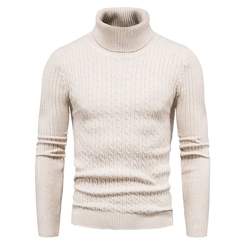 

Men's Pullover Sweater Jumper Turtleneck Sweater Ribbed Knit Cropped Knitted Solid Color Turtleneck Keep Warm Modern Contemporary Work Daily Wear Clothing Apparel Winter Spring & Fall Black Khaki M