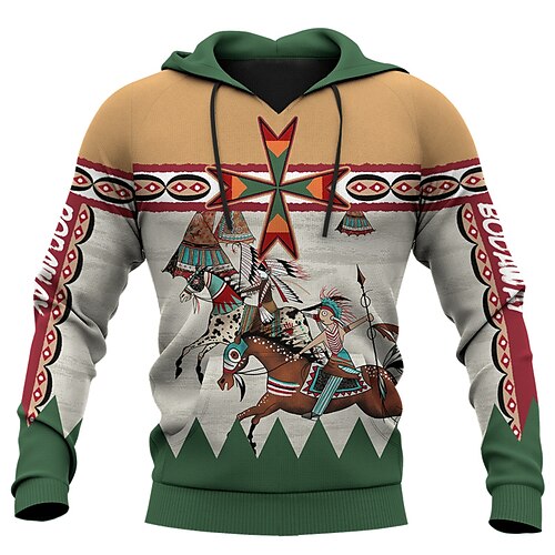 

Men's Pullover Hoodie Sweatshirt Brown Hooded Tribal Graphic Prints Print Daily Sports 3D Print Basic Streetwear Casual Spring & Fall Clothing Apparel Hoodies Sweatshirts Long Sleeve