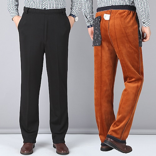 

Men's Fleece Pants Winter Pants Trousers Casual Pants Pocket Straight Leg Solid Colored Comfort Warm Business Daily Going out Streetwear Chic & Modern Black Dark Blue High Waist Micro-elastic
