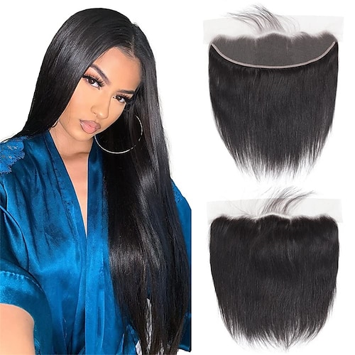 

13x4 Ear to Ear Transparent HD Lace Frontal Closure 12A Unprocessed Brazilian Virgin Human Hair Frontal Hand Tied Swiss Lace Free Part 16 Inch Silky Straight Full Lace Frontal Closure for Black Women