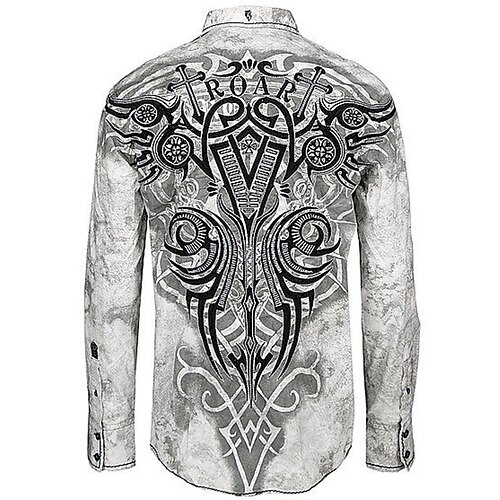 

Men's Shirt Plaid Totem Turndown Gray White Black 3D Print Outdoor Street Long Sleeve Button-Down Print Clothing Apparel Fashion Designer Casual Breathable
