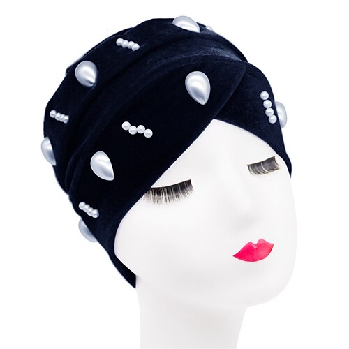 

With Pearl Accessories Arab Turban Hat Women Cross Bonnet Inner Cap Muslim Beanie Hair Loss Caps Islamic Hats Casual Headwear New