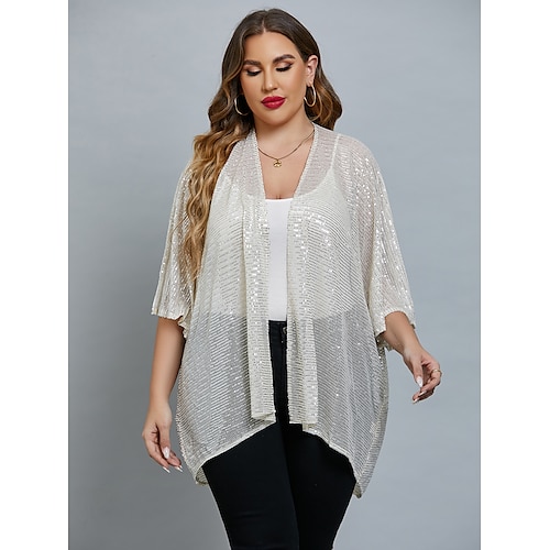 

Women's Plus Size Curve Winter Jacket Solid Color Party Date Long Sleeve Open Front Regular Winter Fall Silver L XL XXL 3XL 4XL