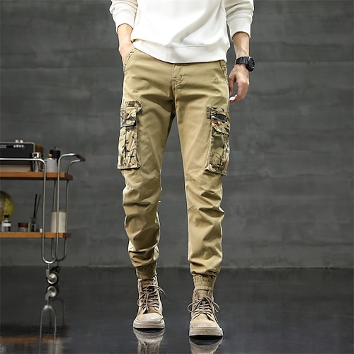 

Men's Cargo Pants Trousers Multi Pocket Elastic Cuff Camouflage Casual Daily Going out Sports Stylish ArmyGreen Khaki Micro-elastic