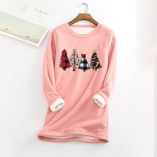 

Women's Plus Size Christmas Casual Dress Tree Crew Neck Long Sleeve Winter Fall Casual Mini Dress Daily Dress / Hoodie Dress