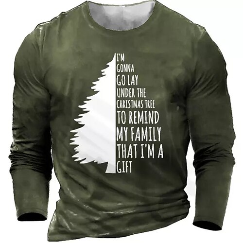 

Men's T shirt Tee Tree Letter Graphic Prints Crew Neck Army Green Navy Blue Gray Black 3D Print Outdoor Christmas Long Sleeve Print Clothing Apparel Basic Sports Designer Casual