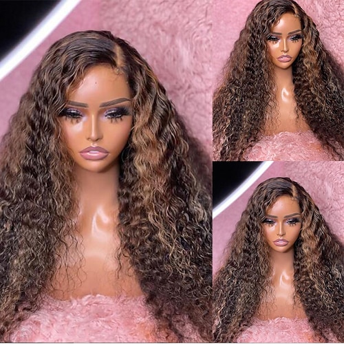 

Unprocessed Virgin Hair 13x4 Lace Front Wig Layered Haircut Brazilian Hair Curly Multi-color Wig 130% 150% Density with Baby Hair Highlighted / Balayage Hair Natural Hairline 100% Virgin Pre-Plucked