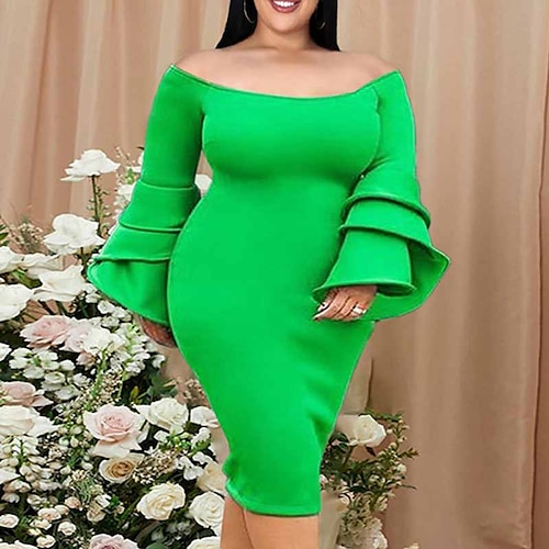 

Women's Plus Size Party Dress Solid Color Off Shoulder Long Sleeve Fall Winter Elegant Formal Sexy Knee Length Dress Formal Party Dress