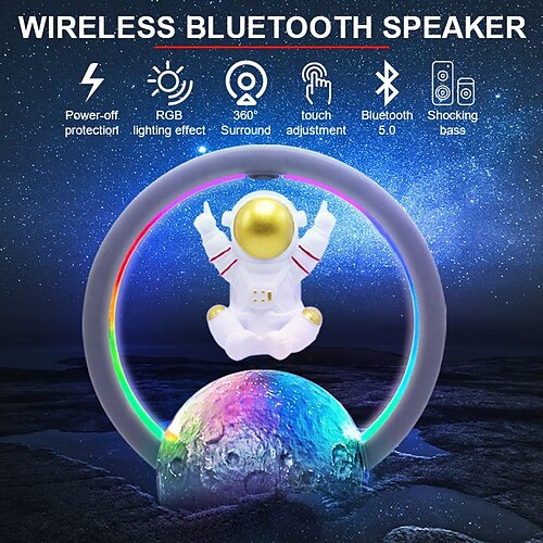 

Christmas Magnetic Levitation Bluetooth Speaker, Levitation Astronaut Speaker with 6 Modes Color LED Light 360 Degree Rotation, Night Light, Bedside Lamp, Cool for Home Office Decor, Creative Gift
